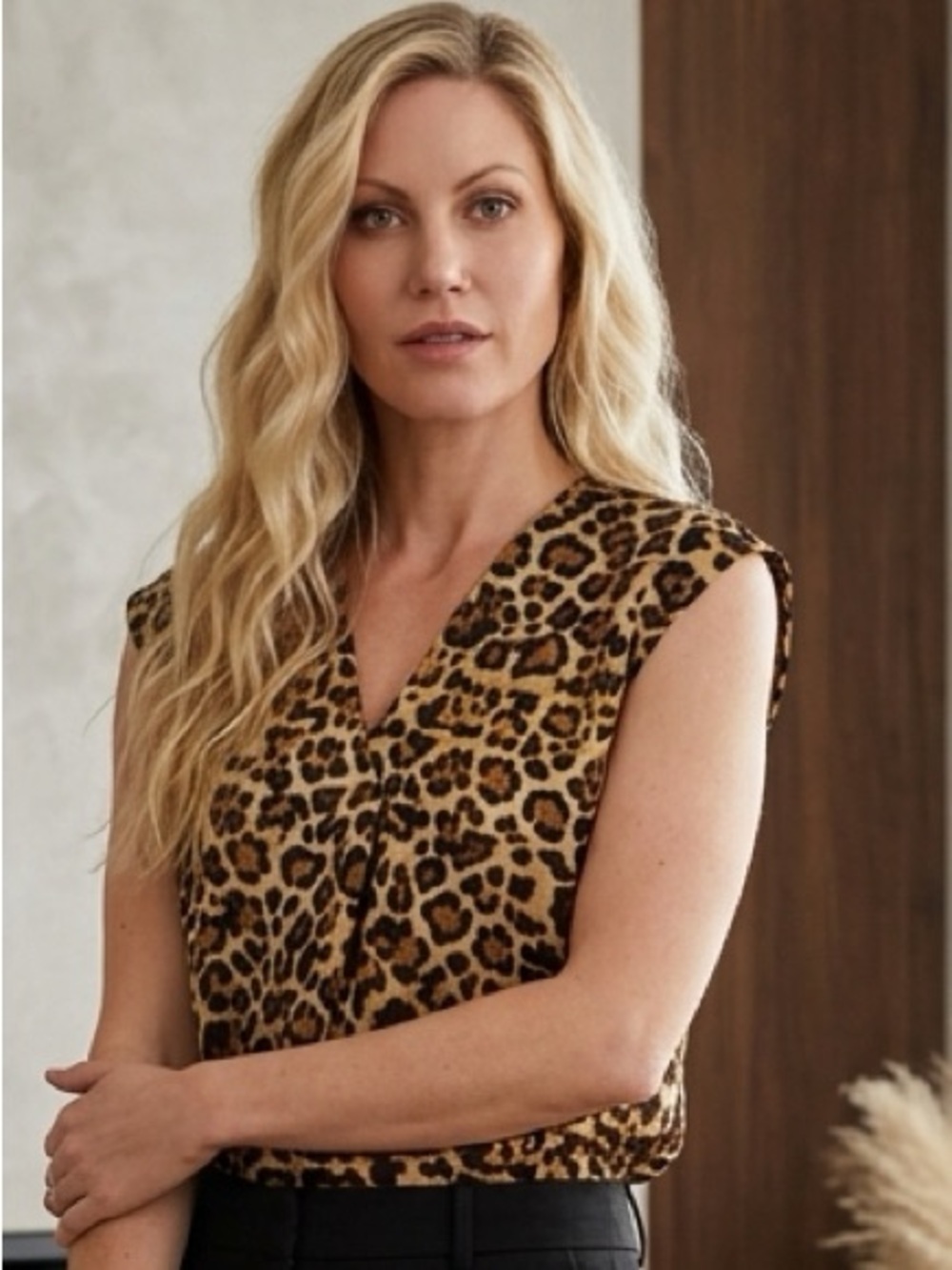 LOFT Leopard Satin Sleeveless top for work or night out! Fits more like a Med.